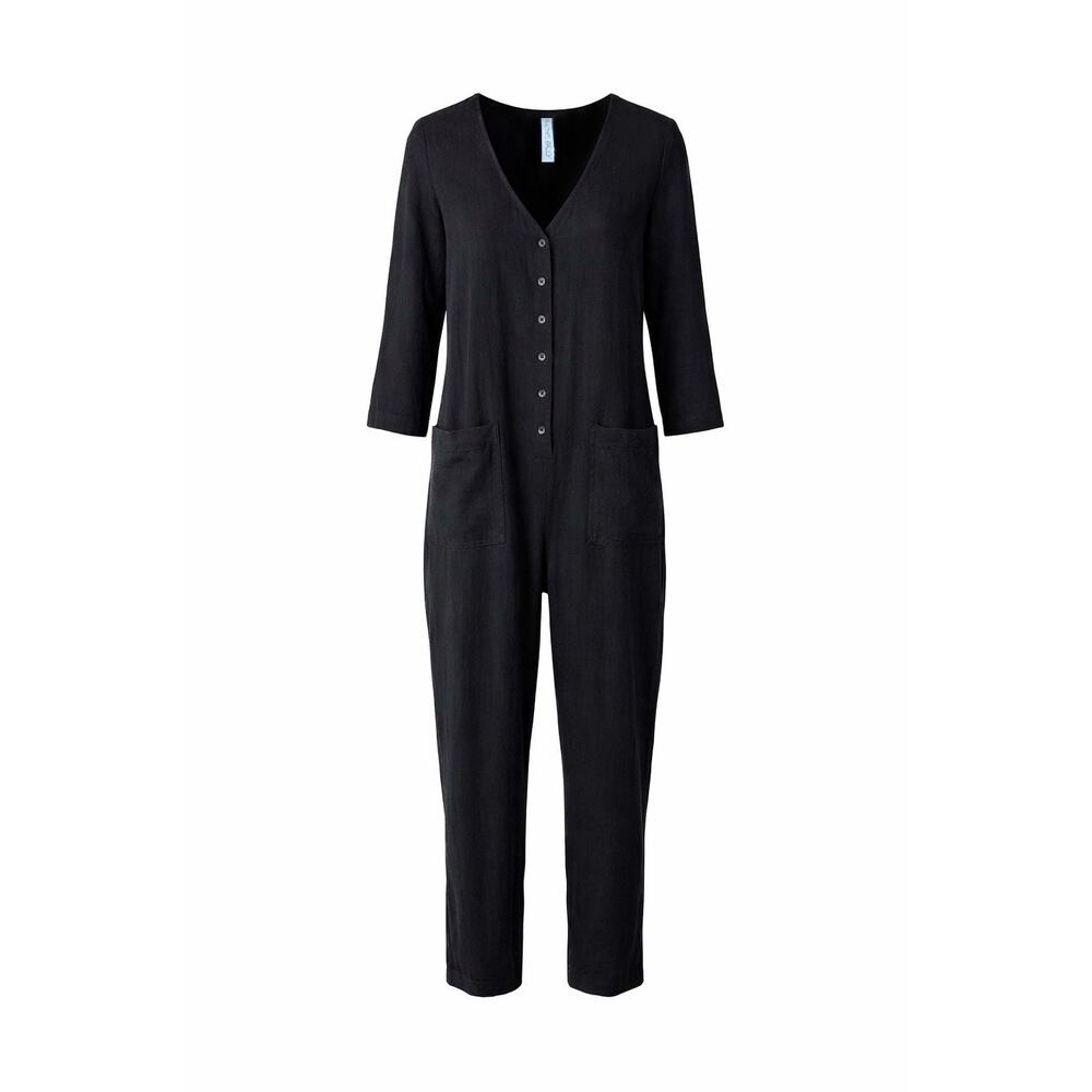 Rachel Pally Black Jumpsuit Linen Blend Relaxed Comfy Casual Fit Pockets Size L